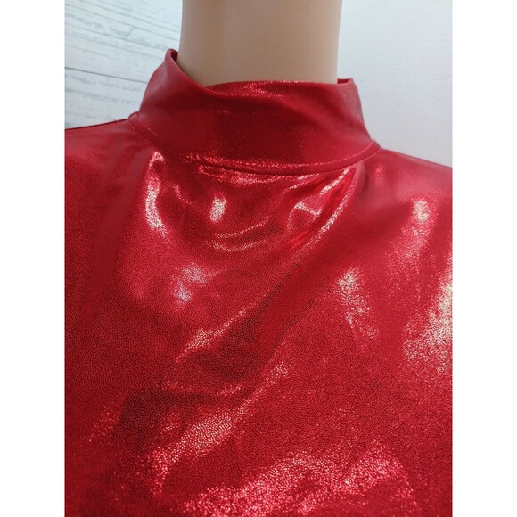 GTM Sportswear Mock Neck Long Sleeve Crop Top Red Shinny Youth L NWT - Picture 2 of 10